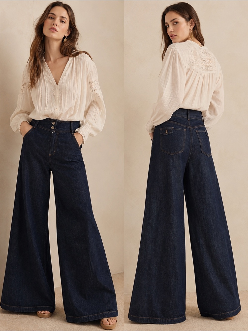 Pilcro Dark Indigo Wide-Leg Skirt-Style Jeans